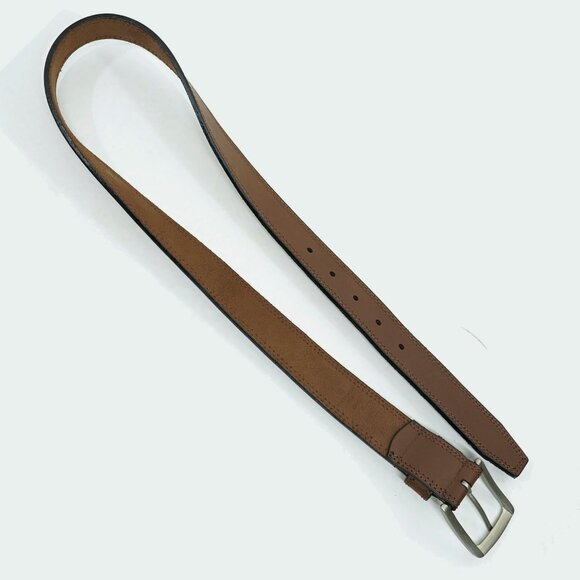 Lucky Brand Brown Leather Brass Belt Tobacco Chestnut Medium Brown Minimal Belt - Picture 7 of 10